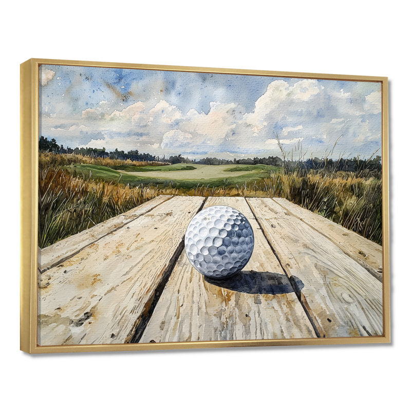 «Greens And Dreams Golf Course Landscape I», art mural golf, H 34 po x l 44 po, Floater Framed, Doré