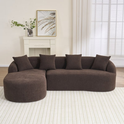 Full Compression Sponge L-Shape Sectional Sofa With Curved Chaise,  Modular Chenille Couch, 30D High-Density For Apartment Living Room900 Lbs.