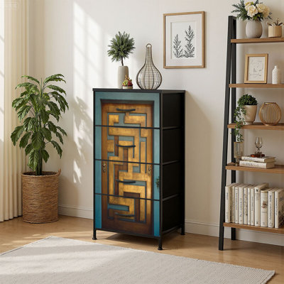 4 Drawer Vertical Storage Dresser Mid Century Modern Front Door with Fabric Pull Drawers