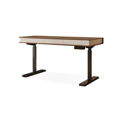 Bureau à 3 tiroirs brun noyer + bois manufacturé rectangulaire noir + acier
