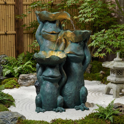 26'' Green Frog Outdoor Fountain With LED Lights & ETL Pump – Garden Waterfall Décor