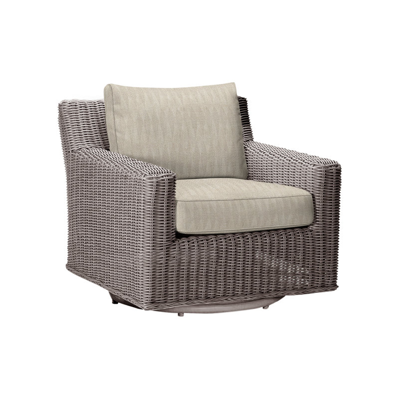 Rustic Swivel Patio Chair with Cushions, Herringbone Sand, Oyster, Welt