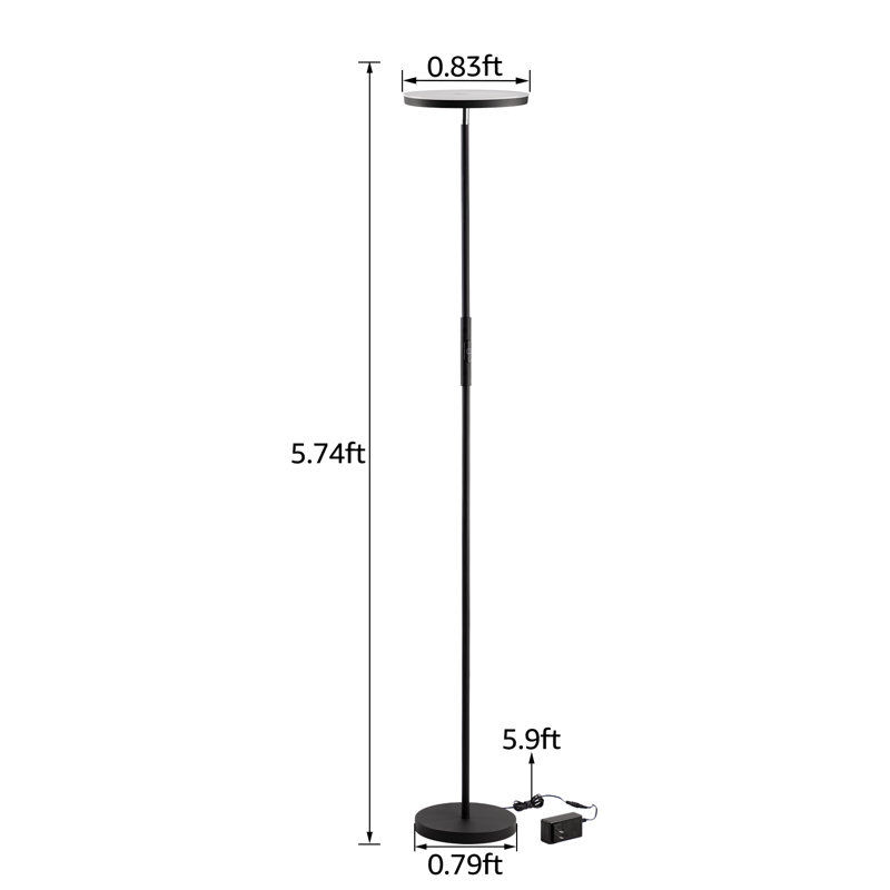 Doruk 30W LED Torchiere Floor Lamp, Dimmable, 2400lm, 69-Inch Tall Standing Modern Pole Light