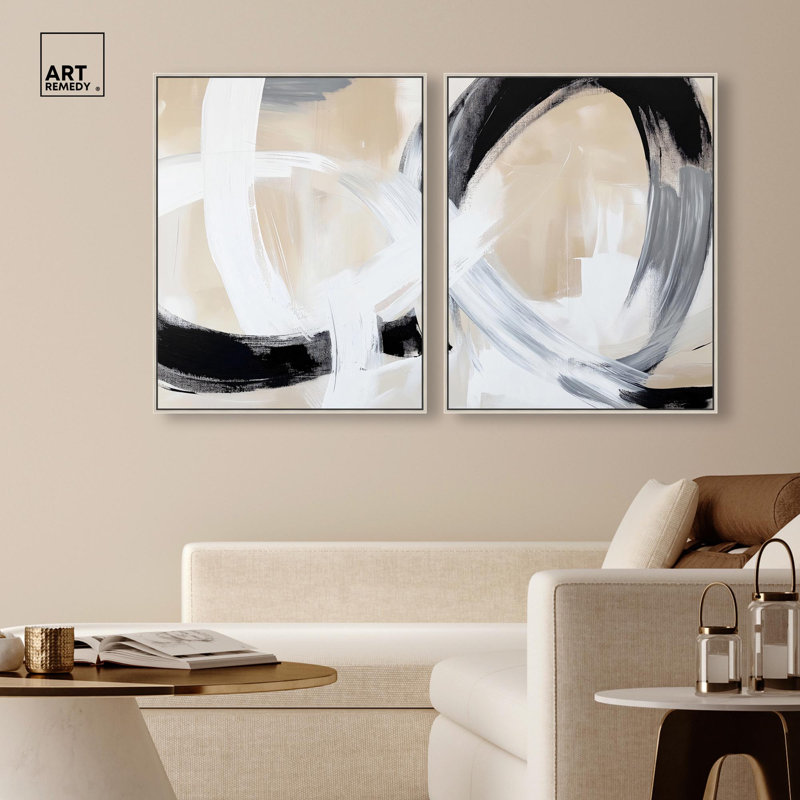 «Neutral Interplay I», ensemble de 2 toiles abstraites minimalistes par Art Remedy, H 24 po x l 30 po, Argent argent