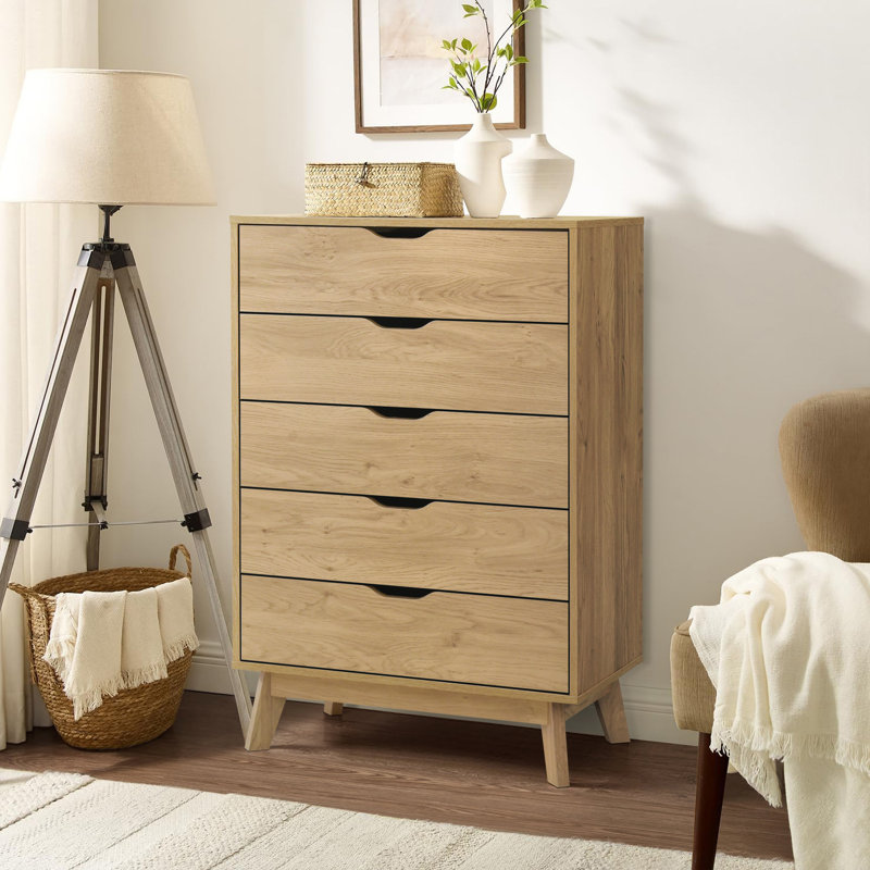 Commode à 5 tiroirs Dowdel, Brun