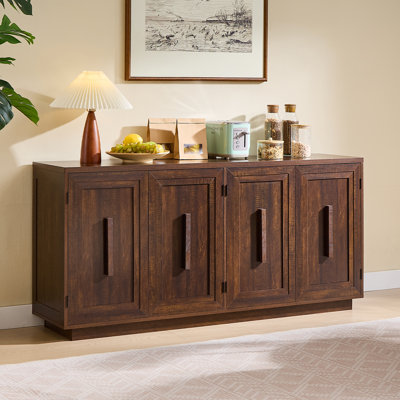 63" Sideboard Buffet With 4 Square Doors, Retro Storage Cabinets With Adjustable Shelves For Kitchen, Dinning Room
