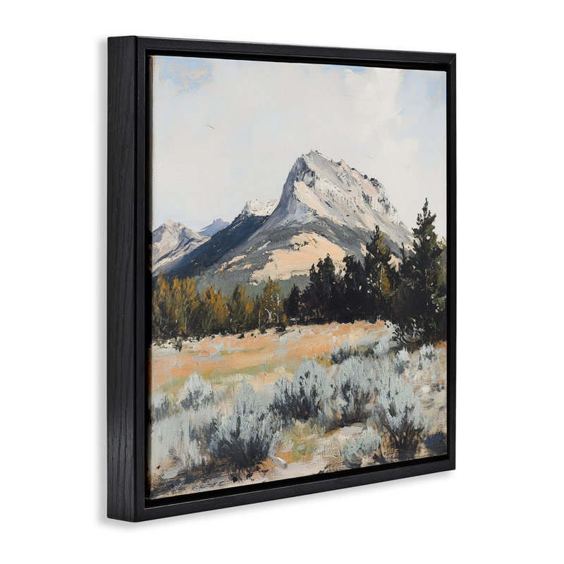 Cadre flottant paysage désertique et forêt, design par Petal Prints Design, Cadre flottant noir de jais, H 18 po x l 18 po