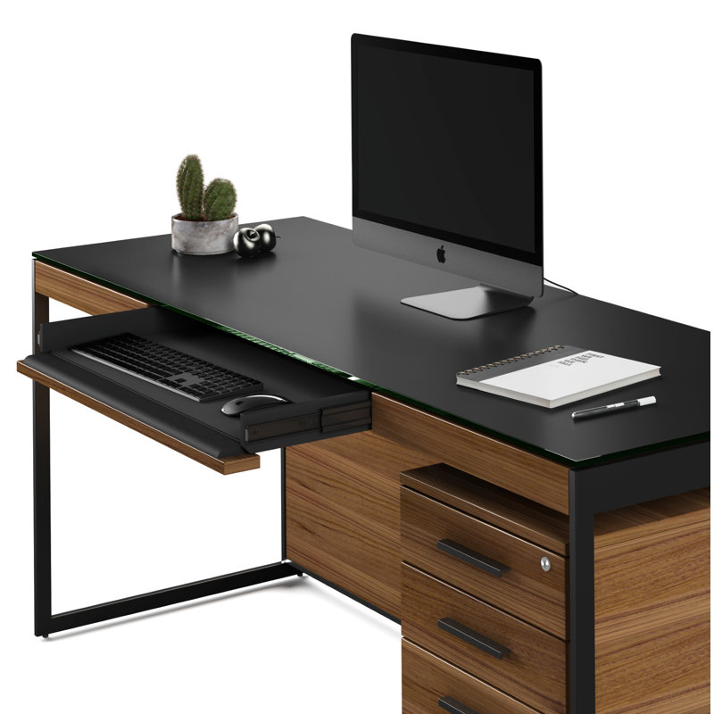 Bureau en verre Sequel 20, 24.75" H x 48" W x 24" D, Noyer naturel / noir