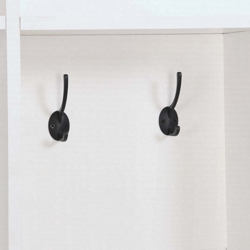 Arbre de couloir large avec banc de rangement, rangement cubique, tablettes et 8 crochets, blanc, Blanc