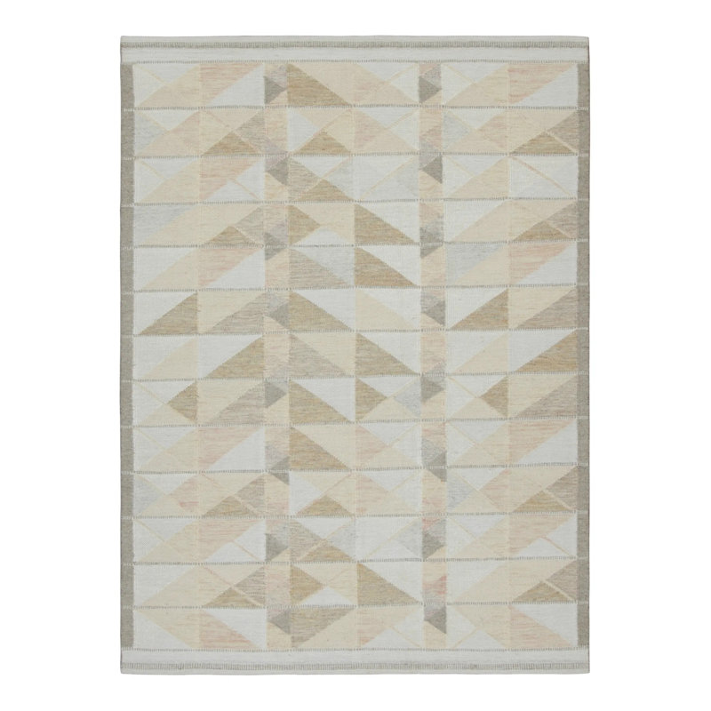Scandinavian Kilim Wool Geometric Area Rug, Rectangle 10' x 14'
