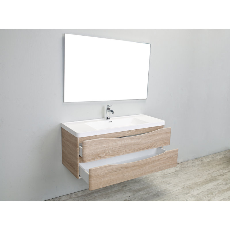 Ensemble de meuble-lavabo simple mural 48 po Firkins, Chêne