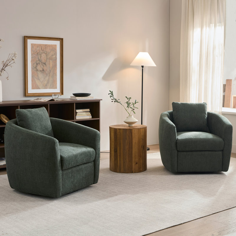 Ensemble de 2 chaises d'appoint modernes pivotantes à 360 degrés et de 31,89 po de largeur avec accoudoirs en chenille douce avec coussin de dossier pour le salon, le club et la chambre à coucher