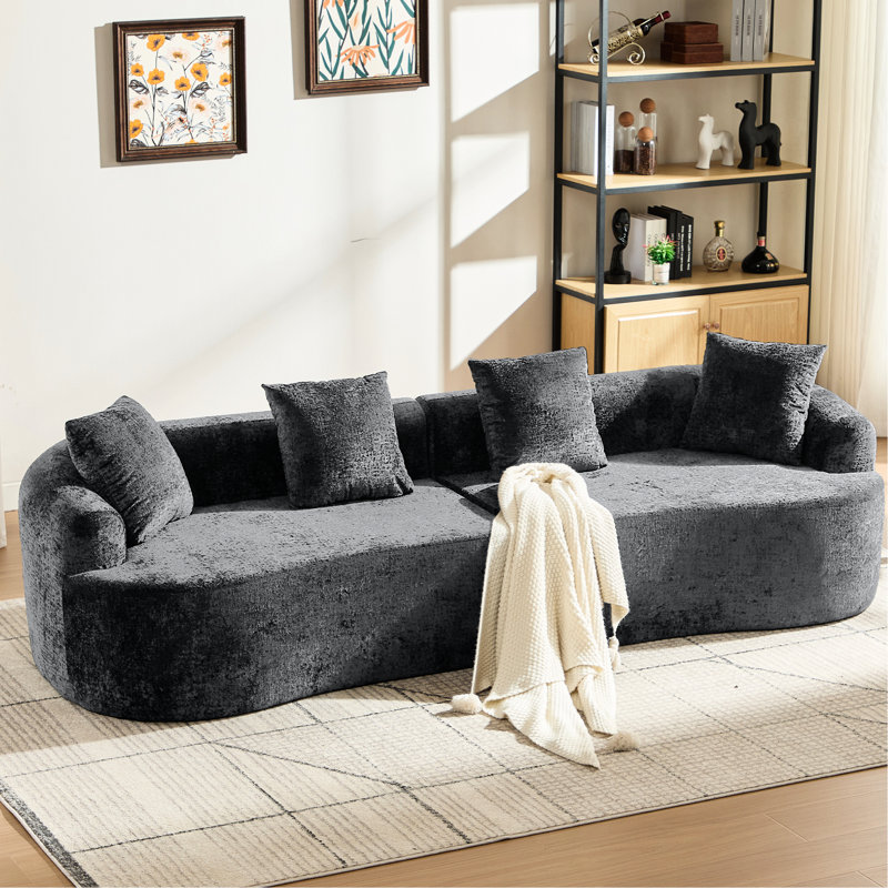 Petit incurvé, chenille avec 3 coussins, siège profond pour le salon, gris, mousse à mémoire de forme, sans assemblage, canapé pour animaux de compagnie, appartement idéal, configuration,