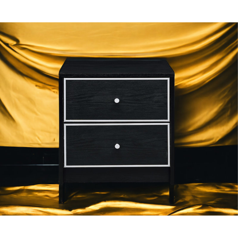 Stylish Black & Silver Accent Table With Practical Storage Arrangements Ample Drawer Space And Functionality