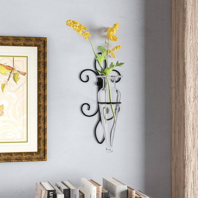 Amphora Vase on Fleur de Lis Sconce, Clear/Black