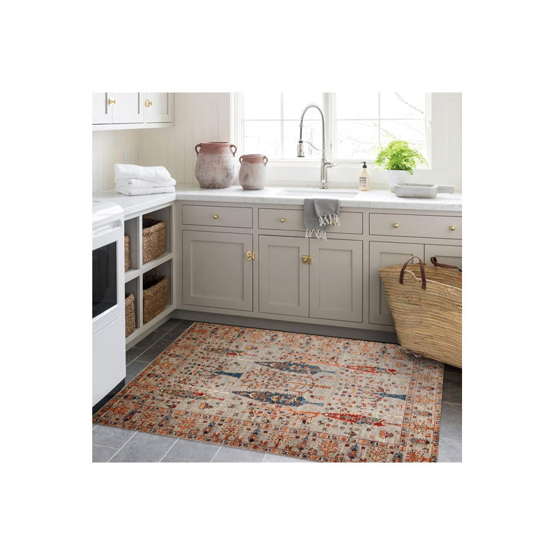 Tapis décoratif lavable à la machine orange, Tapis de couloir 2 pi 6 po x 6 pi 7 po