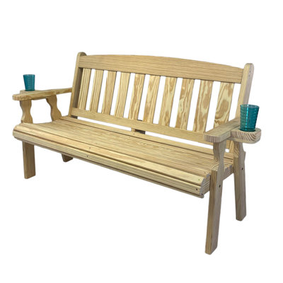 Amish Casual Heavy Duty 800 Lb Mission Pressure Treated Garden Bench with Cupholders (5 Foot)