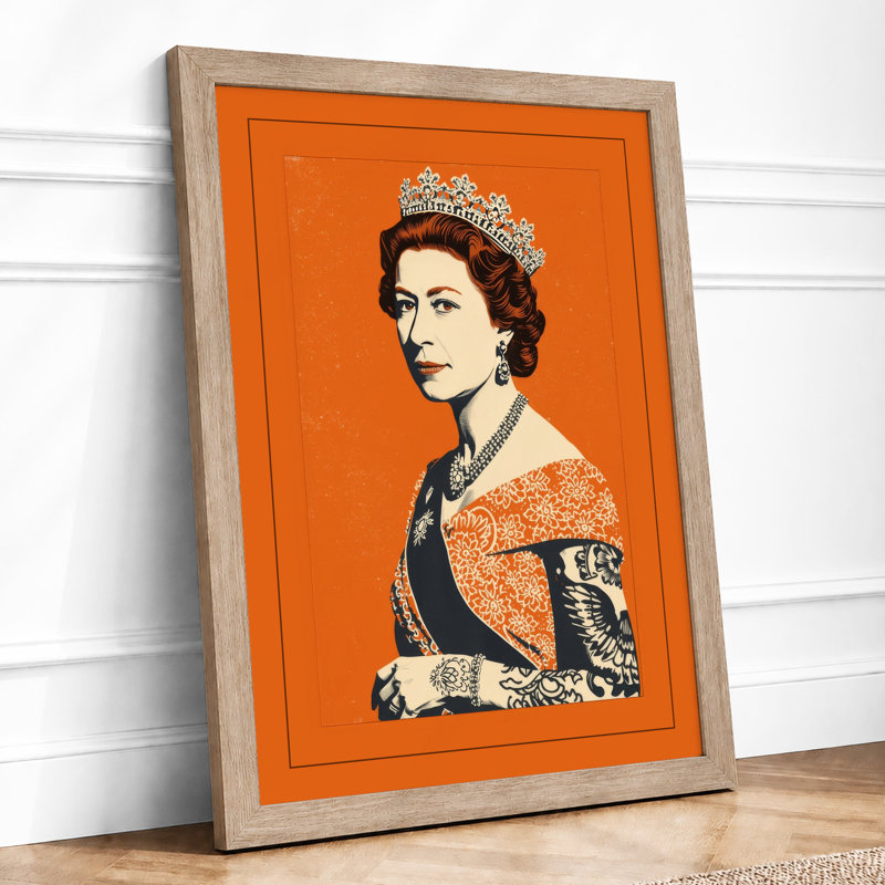 Royal Portrait in Orange Pop Art - Framed Print, Oak, A4 - 29.7 x 21.0 cm