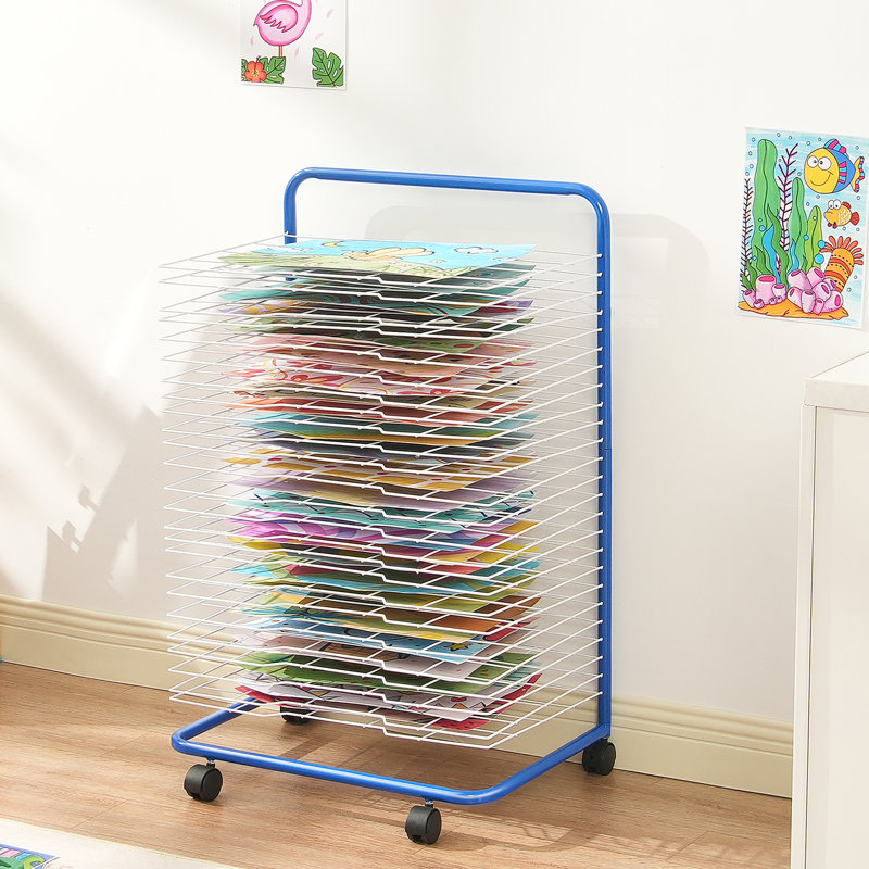 Art Drying Rack 25 Removable Shelves Paint Drying Rack With 4 Wheels Blue