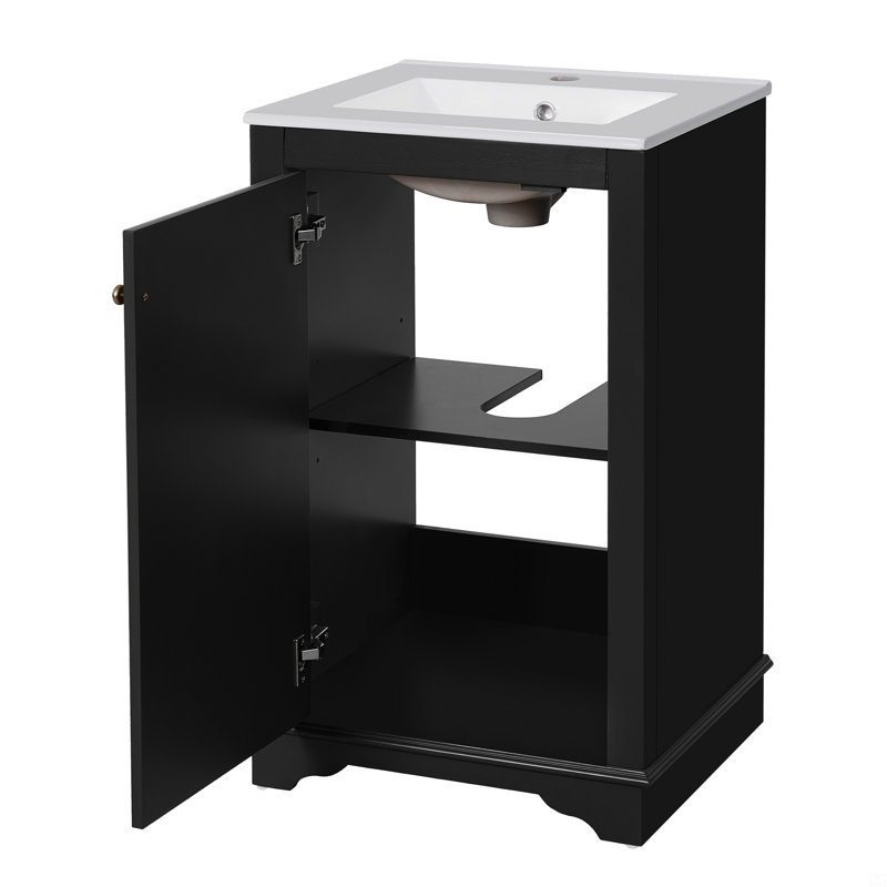 Meuble-lavabo de 20 pouces avec lavabo en céramique, ensemble de meuble-lavabo simple autoportant avec porte à fermeture douce, tablette réglable