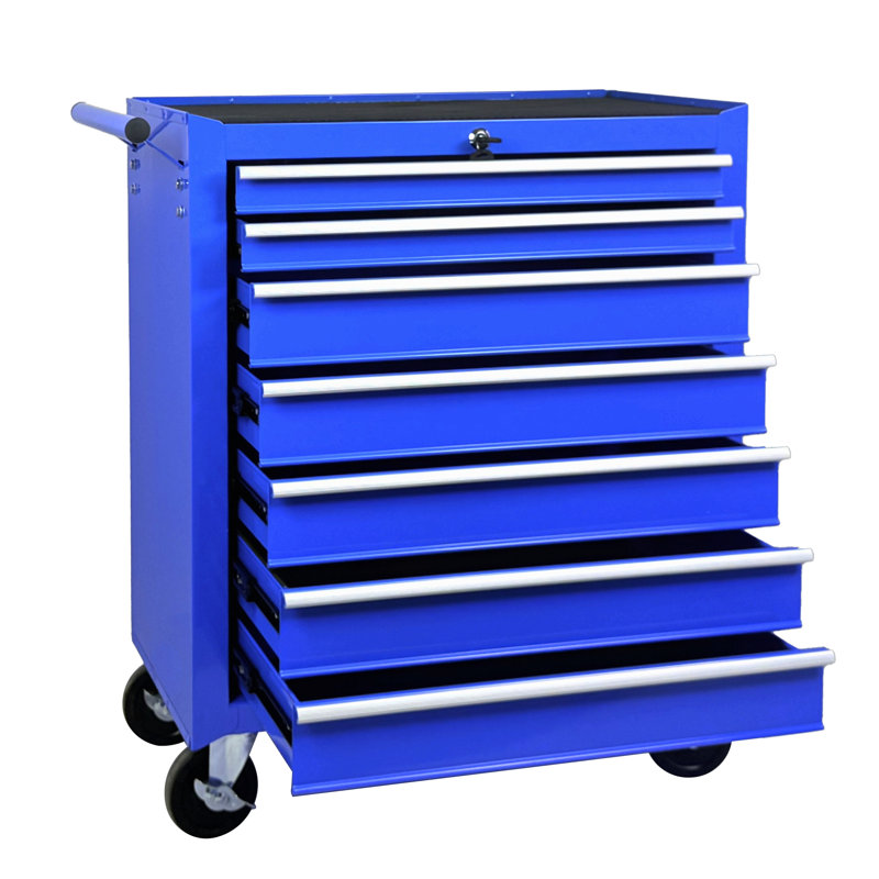 Coffre à outils roulant avec boîte à outils à 7 tiroirs avec roulettes, Bleu