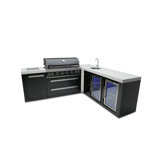 Mont Alpi Mai805-bss90bevfc 44-inch 6-burner 115000 Btu 90 Degree Corner Black Stainless Steel Gas Outdoor Kitchen Bar Island Grill W/wine Cooler Beverage Center Refrigerator + Infrared Side Burner
