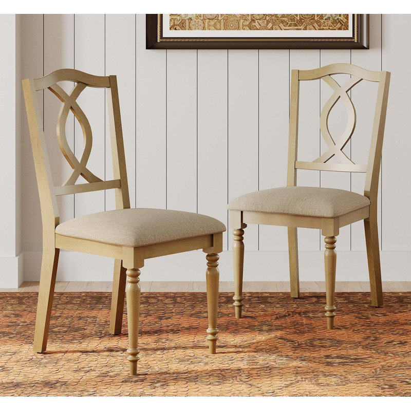 Set Of 2 Dining Chairs With Cross-Back & Upholstered Seat, Oak, 2