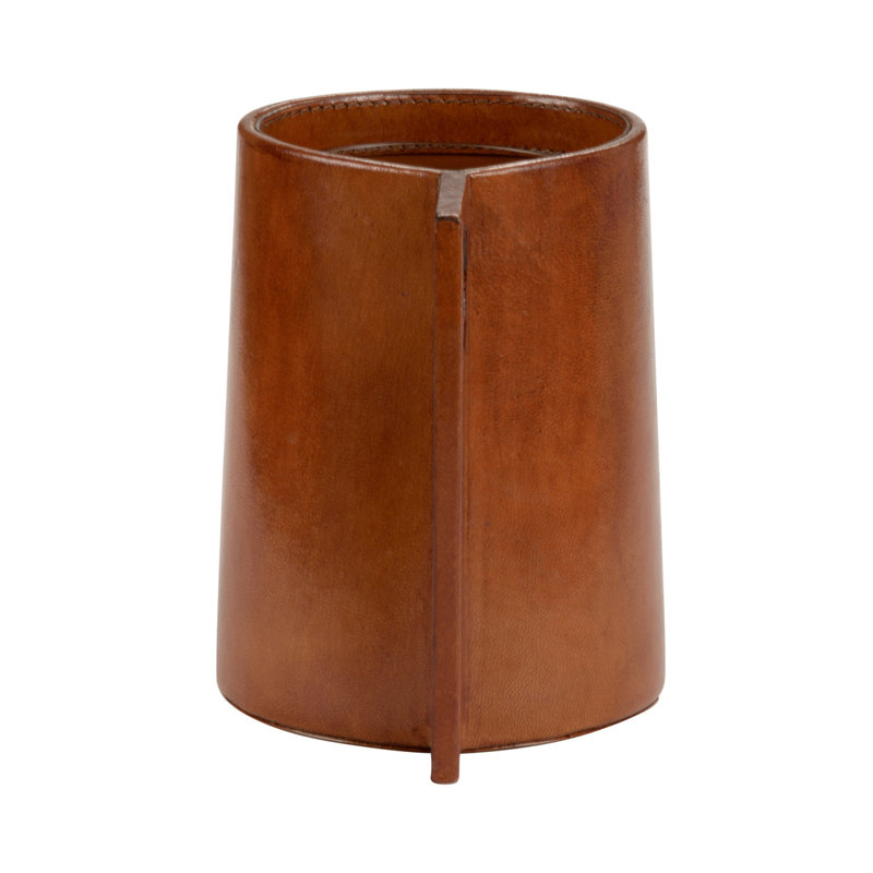 Leather Table Vase, 7.3" H x 7.3" W x 5.5" D