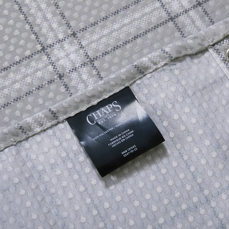 Gray Plaid Linen Textured Waterproof Shower Curtain with Hooks