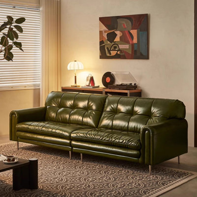 Green Genuine Leather Modular Sofa cushion Fourseat