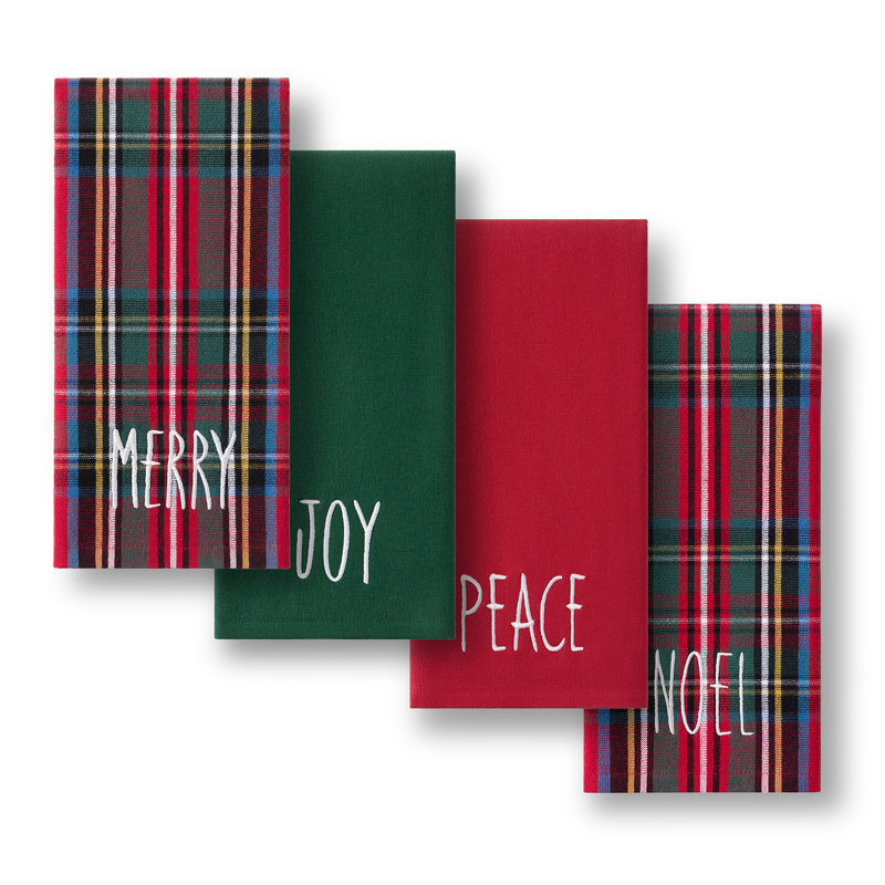 Torchons de cuisine Threadmade Stowe Tartan Holiday Sentiments, ensemble de 4, multicolores - 43 cm (L) x 71 cm (l)