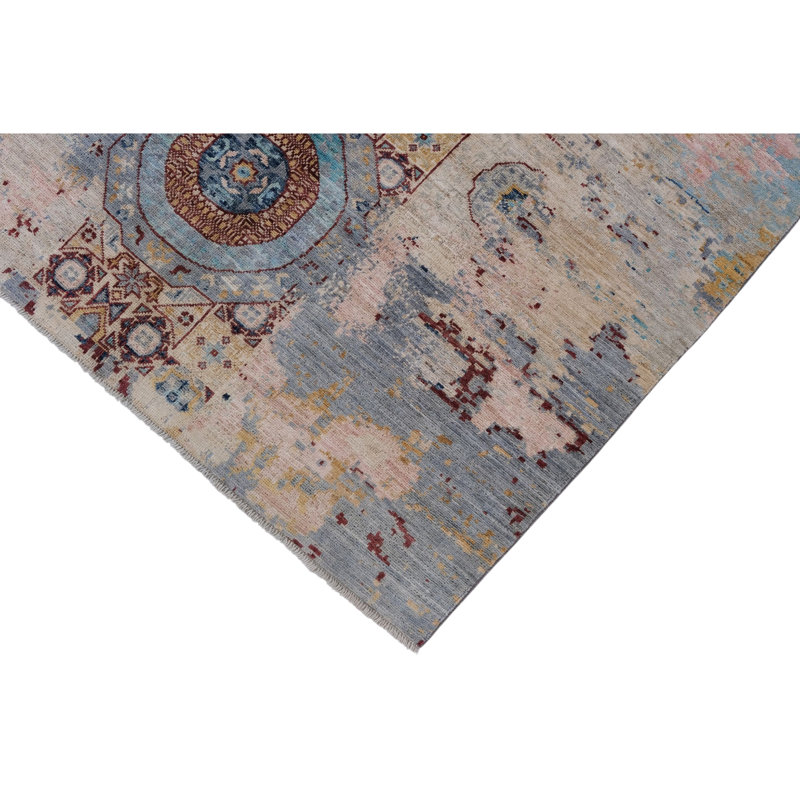 Tapis bleu et rouge noué à la main de haute qualité