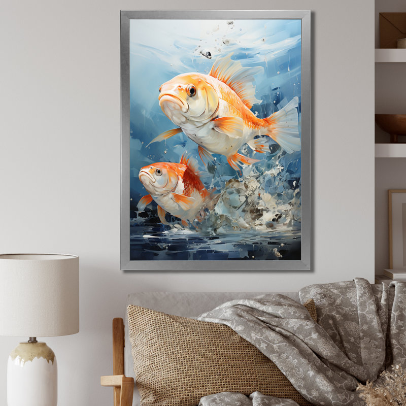 «Fishing Carp Collage I», reproduction d'art sur toile, H 32 po x l 24 po x P 1 po, Cadre photo argenté