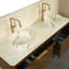 Meuble-lavabo flottant à double cuve 60 po avec lavabos vasques en marbre rond et plateau en pierre frittée 60 po, armoire en contreplaqué en noyer foncé ou chêne clair, garniture dorée, capteur à DEL, pré-assemblé, tiroir double-1660629913