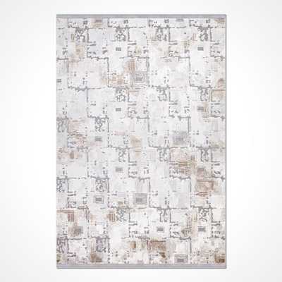 Modern/Abstract Gray Machine Washable Non-Slip Area Rug
