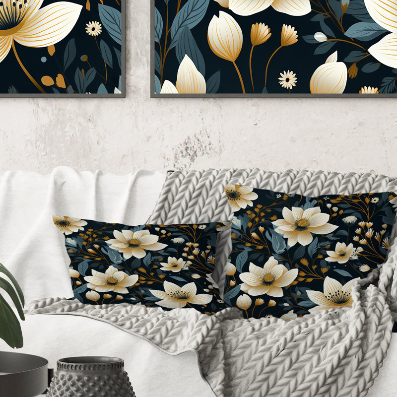 Motif floral blanc et noir Magnolias III - imprimé floral, 16 po x 16 po