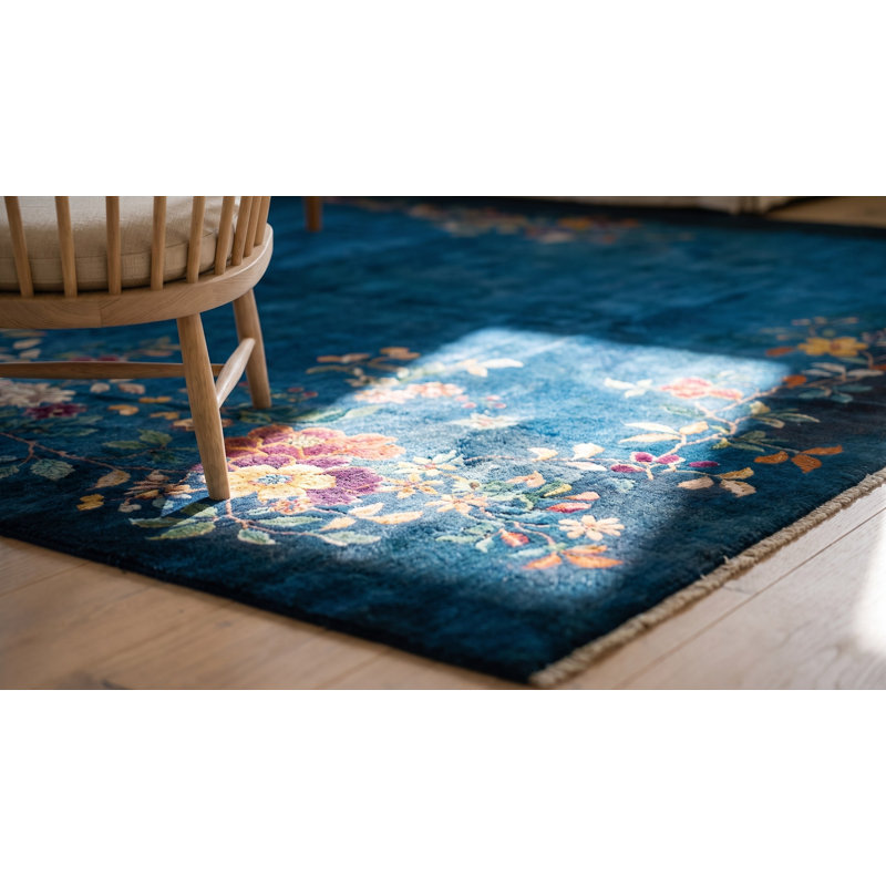 Antique Oversized Art Deco Chinese Floral Knotted Rug