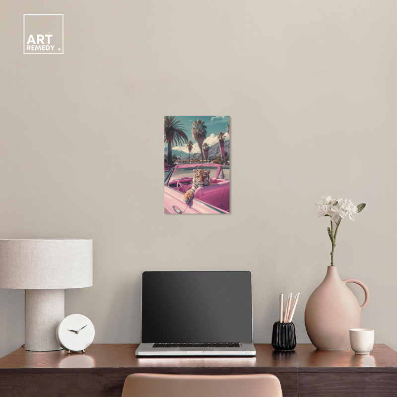 Pink and Blue Coastal Tiger Canvas Wall Art, 15" x 10"