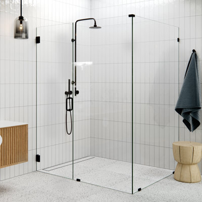 Illume 60 in. x 47.5 in. x 78 in. 90-degree Fully Frameless Wall Hinged Glass Shower Enclosure