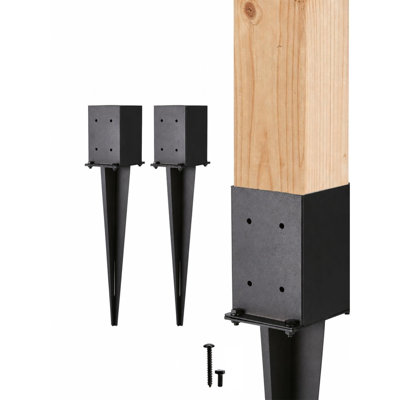 4x4 Fence Post Anchor Ground Spike Set of 2, 22" Heavy-Duty Steel Post Base, Black Powder-Coated, Fits 3.6" x 3.6" Wood Posts for Fences, Mailboxes & Deck Railings