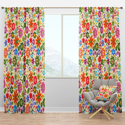 Panneau de rideau simple semi-diaphane avec motif floral rétro bohème et éclectique