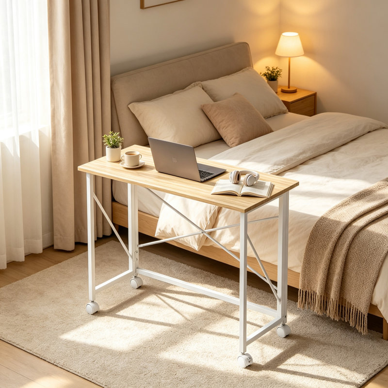 MDF Steel Computer Desk, Natural Wood