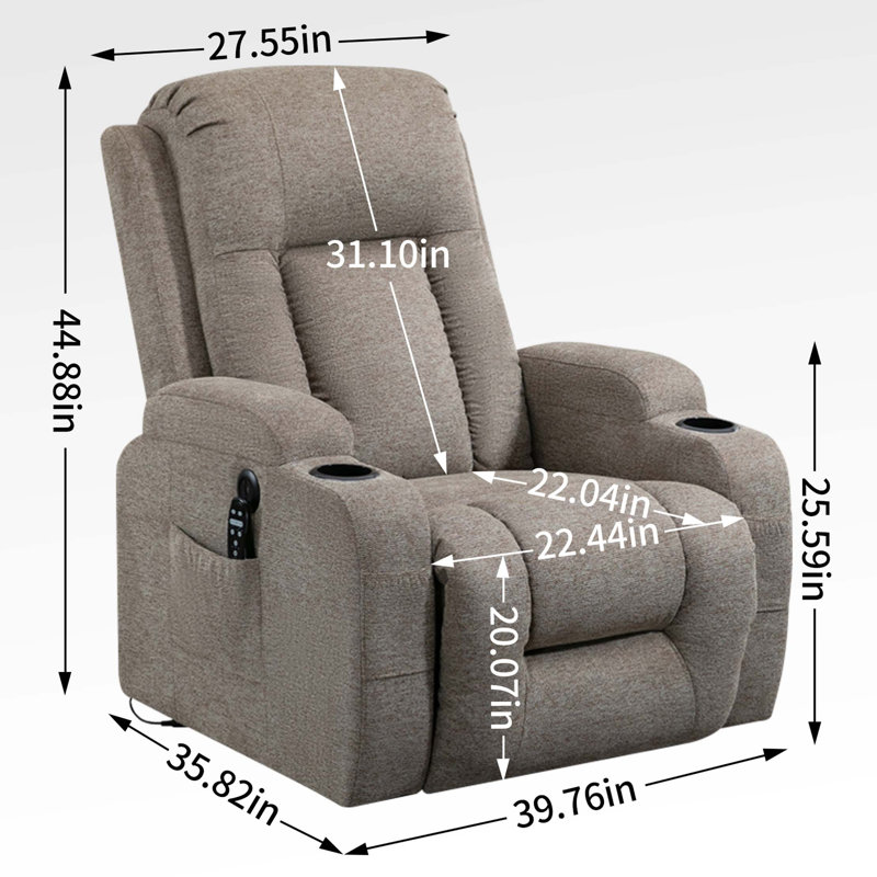 Infinite Position Single Motor Power Lift Recliner with USB Charging Port, Cup Holders, 8-Point Vibration Massage & Lumbar Heating for Elderly