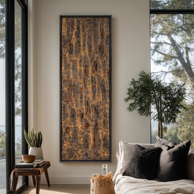 Art mural encadré sur toile - tons de terre industriels abstraits avec motif vertical délavé - 16 po x 16 po, 24 po x 24 po