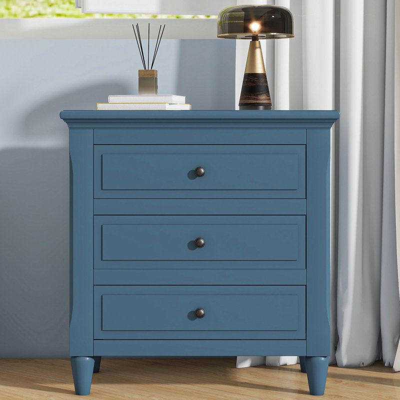 Armoire de chevet avec trois tiroirs robustes, Bleu