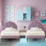 Twin Size Tufted Upholstered Flower Silhouette Headboard Platform Bed (Set of 2)