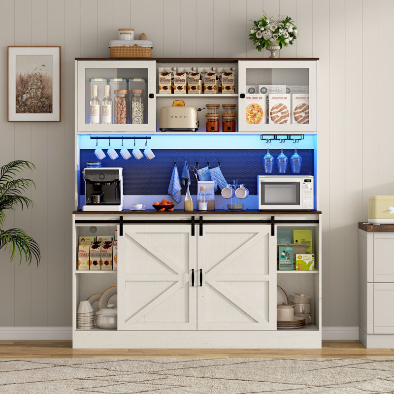 Bar 63,05 "avec prise, support à vin, tiroirs et crochet, Blanc antique