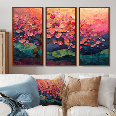 Vibrant Cherry Blossom Tree II - Cherry Blossom Wall Decor Set
