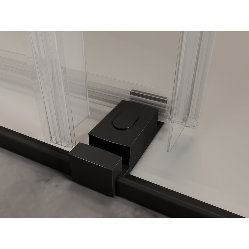 56 à 60 po X P 76 po H Porte de douche coulissante double sans cadre à fermeture en douceur avec verre trempé de 3/8 pouce (10 mm) de qualité supérieure et revêtement facile à nettoyer en noir mat 23D02-60MB