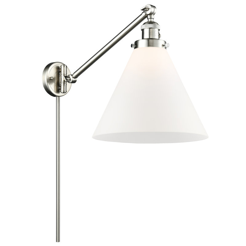 Lampe murale avec bras pivotant 1 lumière Cone, Ampoule à DEL rétro de 3,5 W, Fumé, Nickel satiné brossé